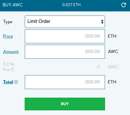 Make order on IDEX to buy AWC