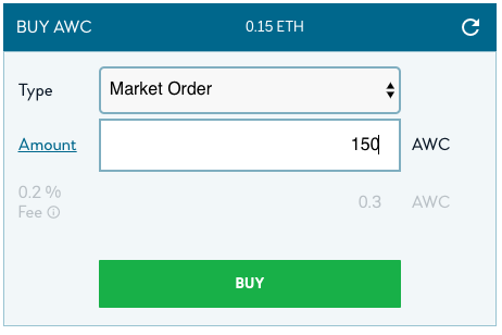 Market order on IDEX to buy AWC